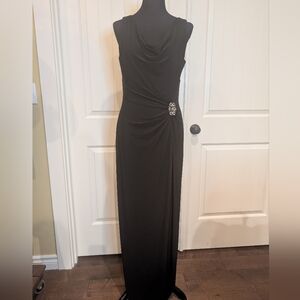 Lauren Ralph Lauren Black Sleeveless Maxi Dress with Side Brooch